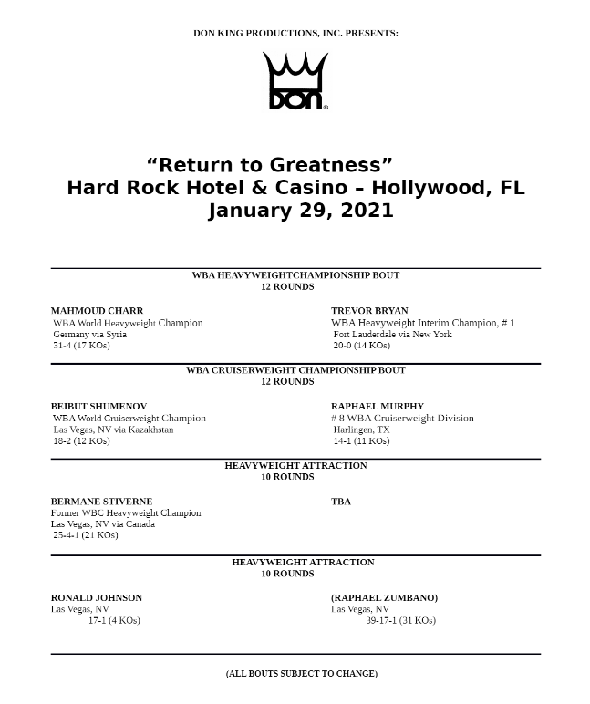 Don King Return to Greatness Bouts